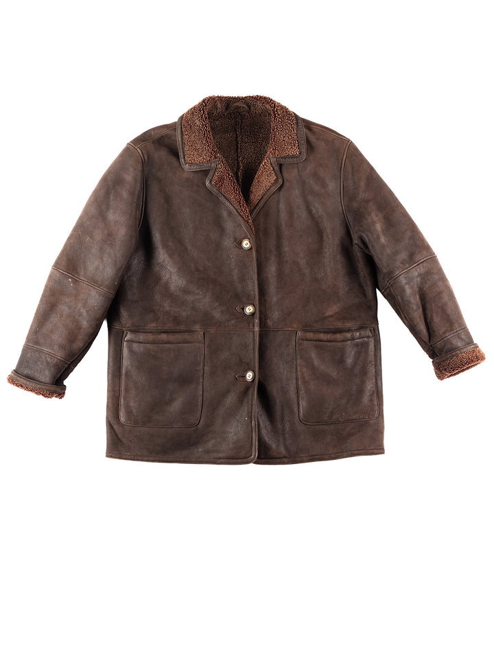 Vintage 90's Women Sheepskin Coat in Brown