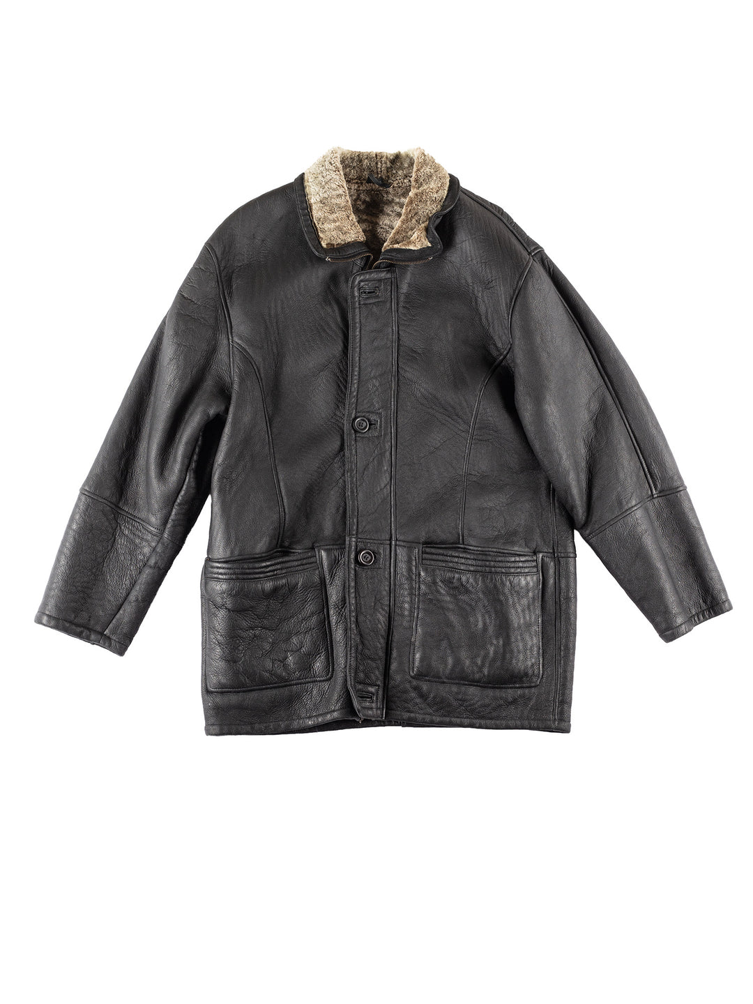 Vintage 80's Men Sheepskin Coat in Black