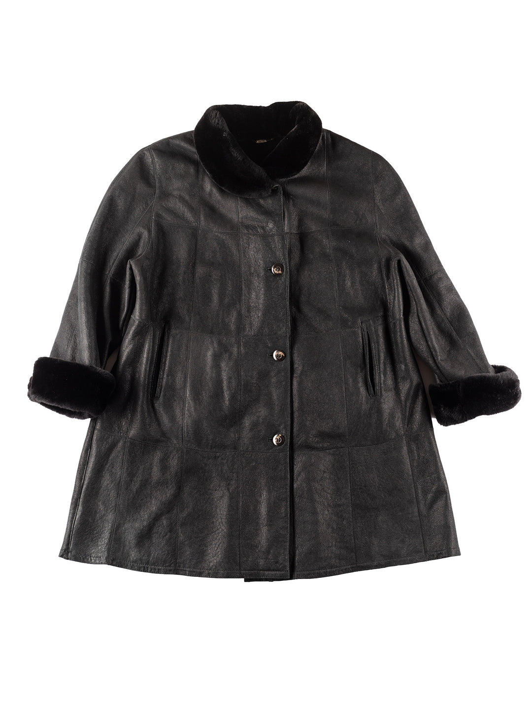 Vintage 90's Women Sheepskin Coat in Black