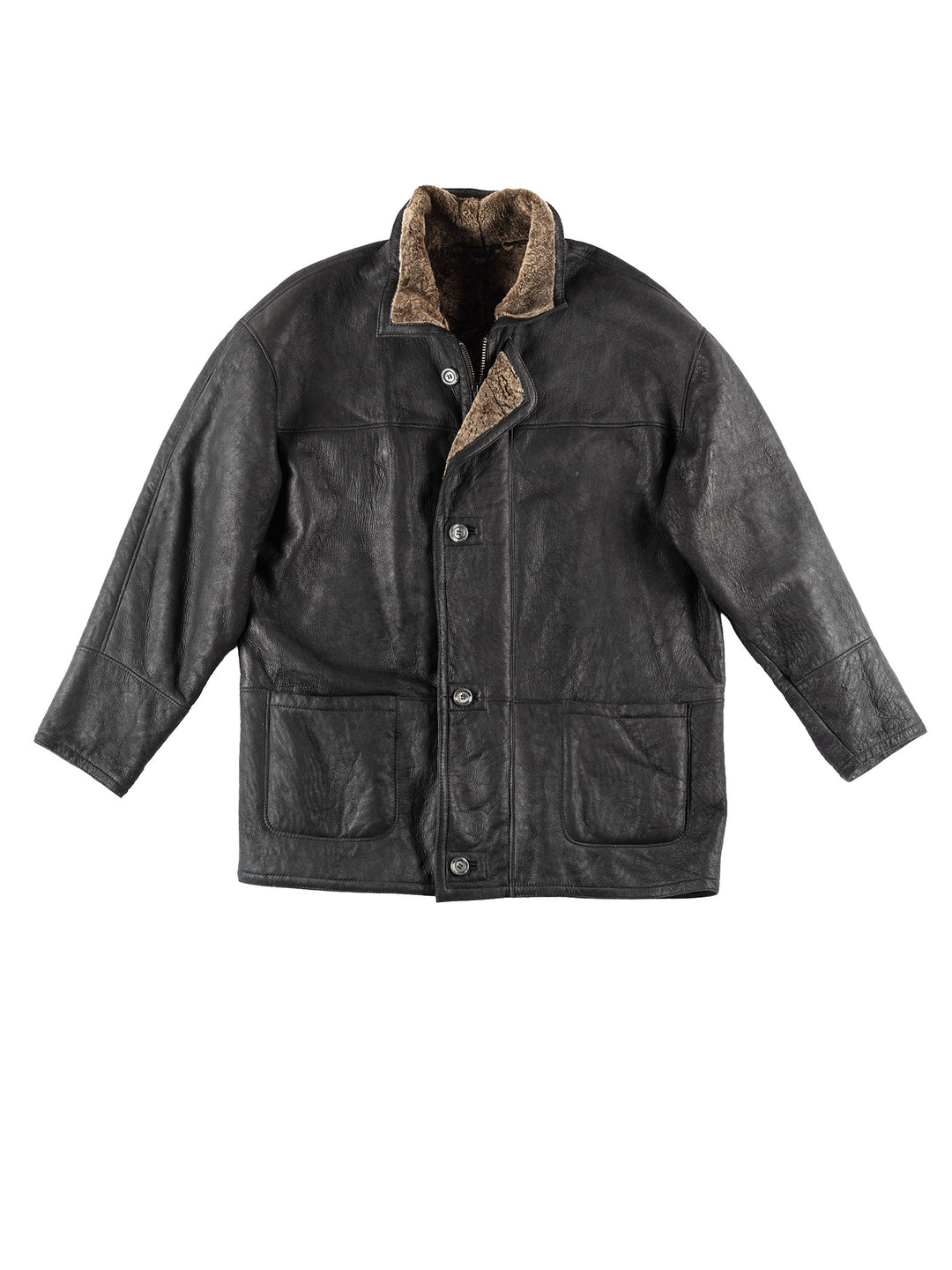 Vintage 90's Men Sheepskin Coat in Black