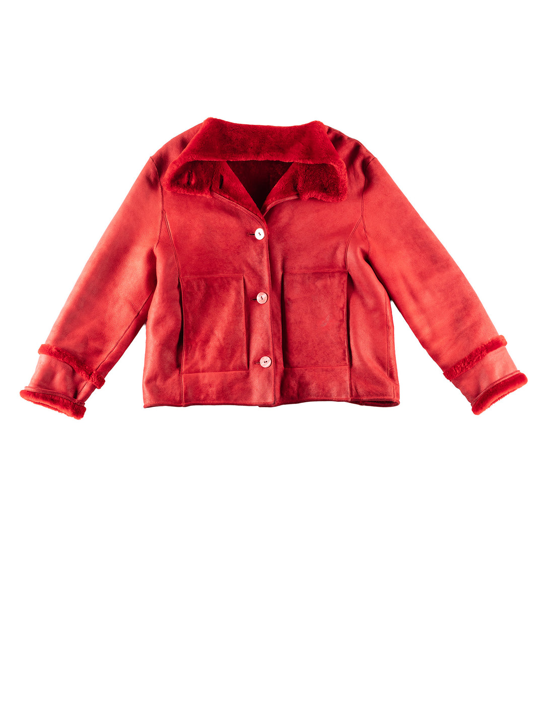 Vintage 80's Women Sheepskin Jacket in RedMN244