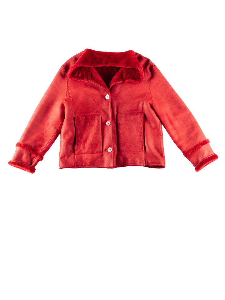 Vintage 80's Women Sheepskin Jacket in RedMN244