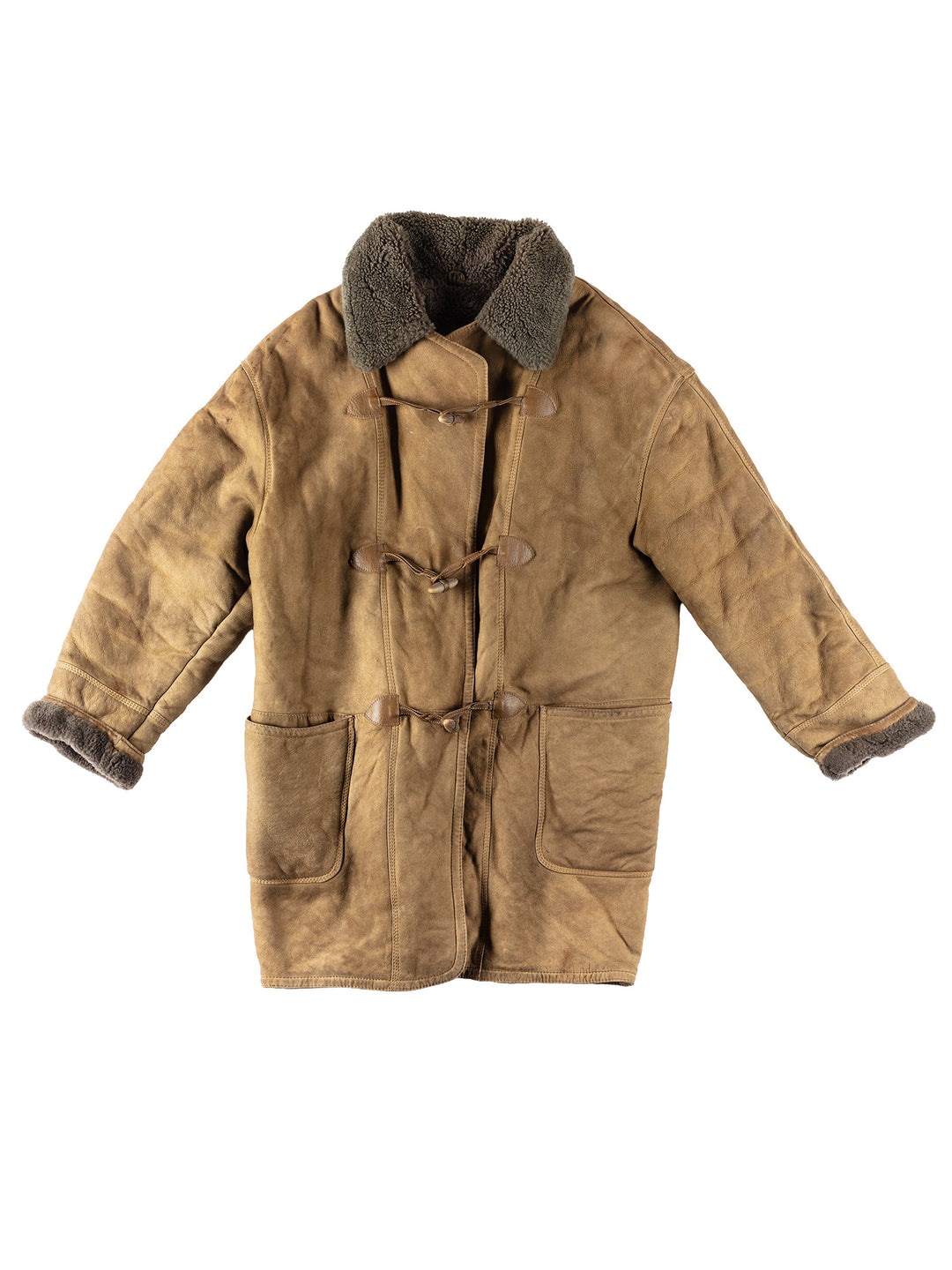 Vintage 80's Men Sheepskin Coat in KhakiVN129