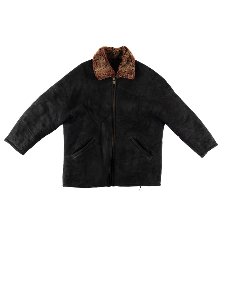 Vintage 80's Men Sheepskin Coat in BlackVN606