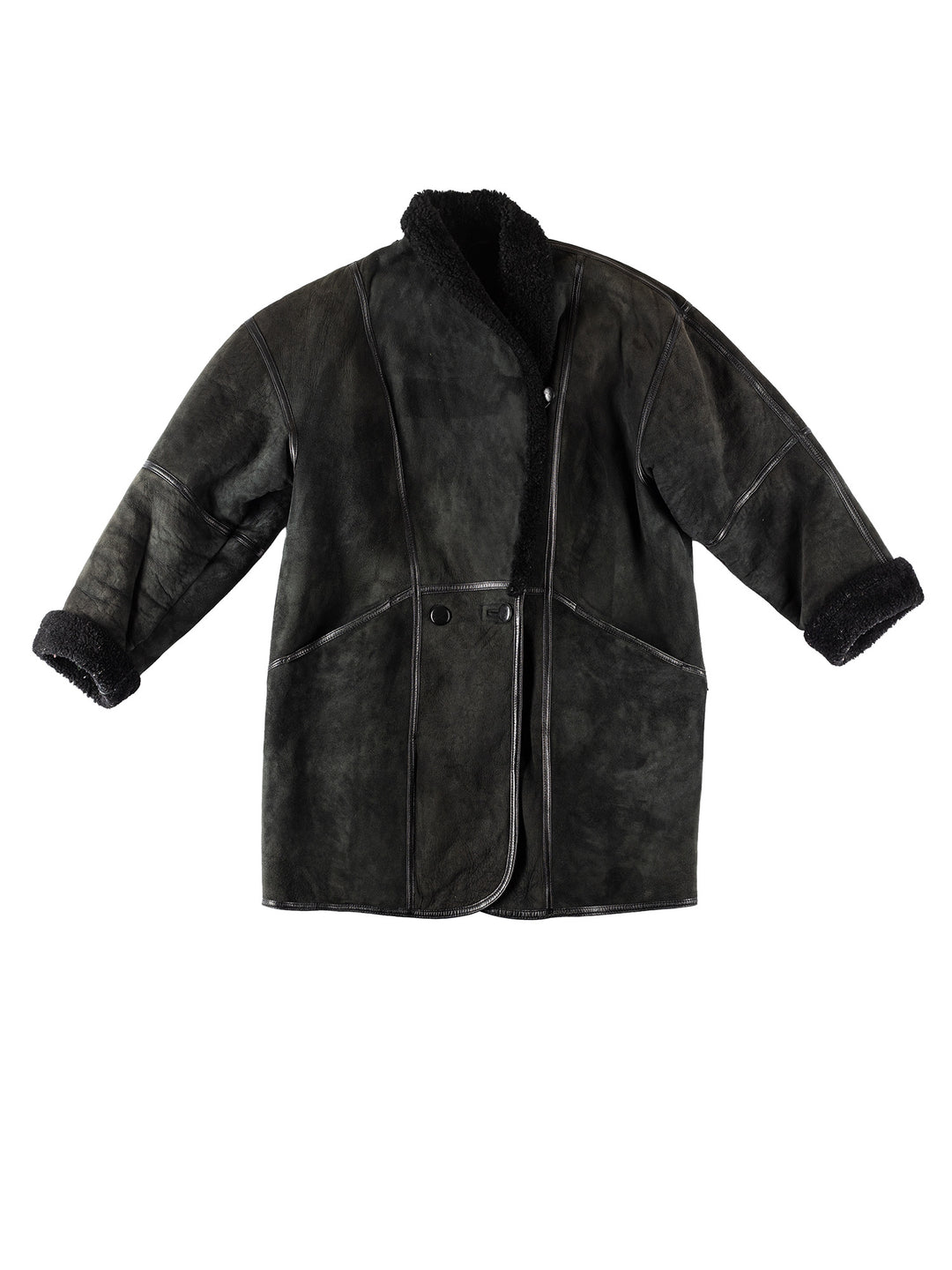 Vintage 80's Women Sheepskin Coat in BlackMN178