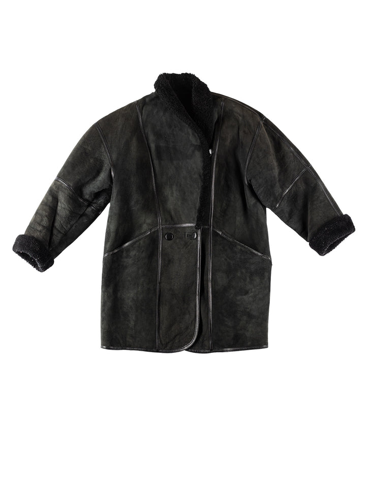 Vintage 80's Women Sheepskin Coat in BlackMN178