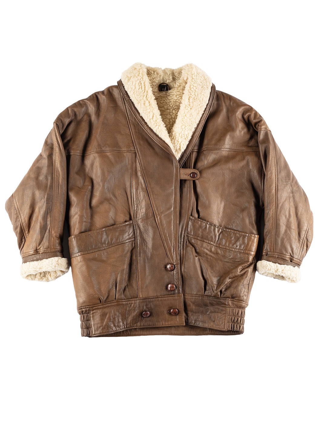 Vintage 80's Women Faux Sheepskin Coat in Brown