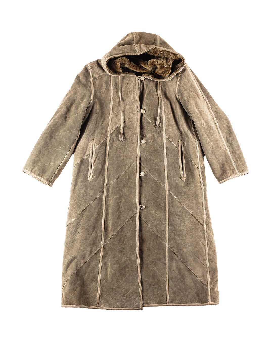 Vintage 80's Women Faux Sheepskin Coat in Khaki