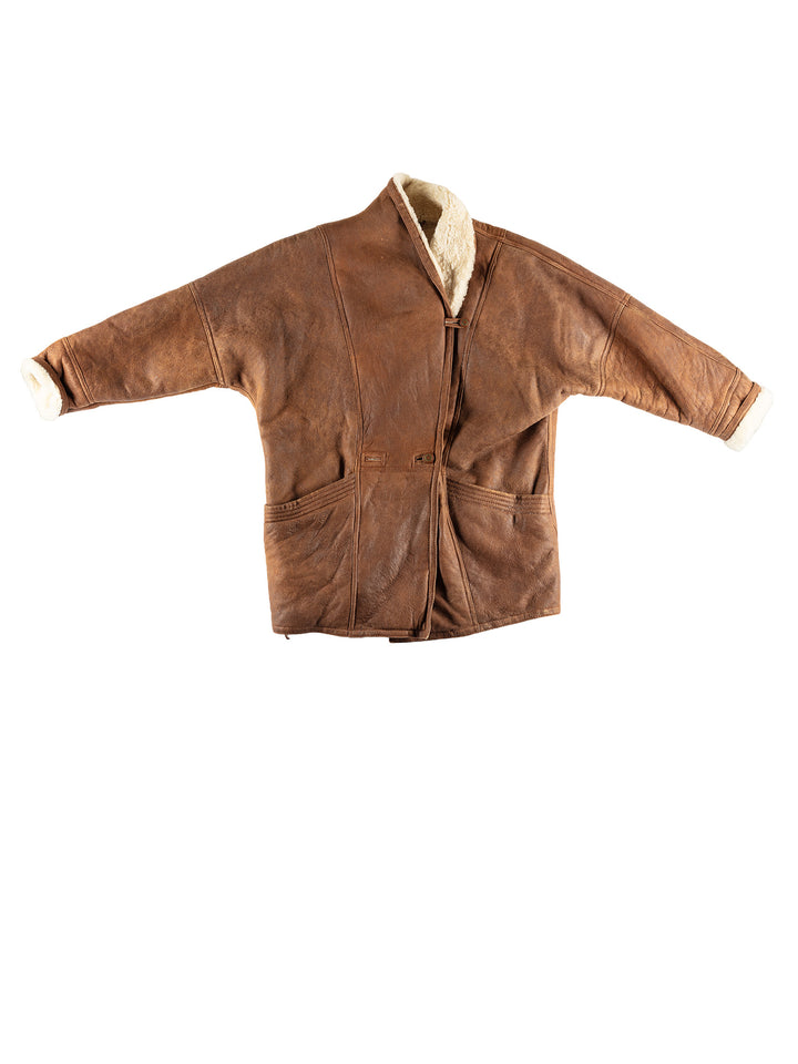 Vintage 80's Women Sheepskin Coat in BrownMN665