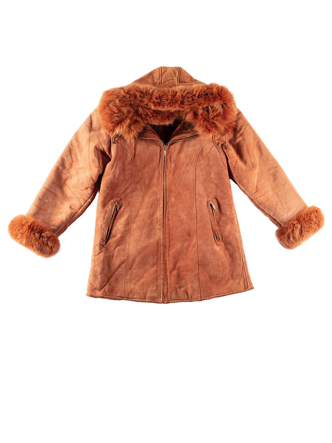 Vintage 80's Women Faux Sheepskin Coat in OrangeMN238