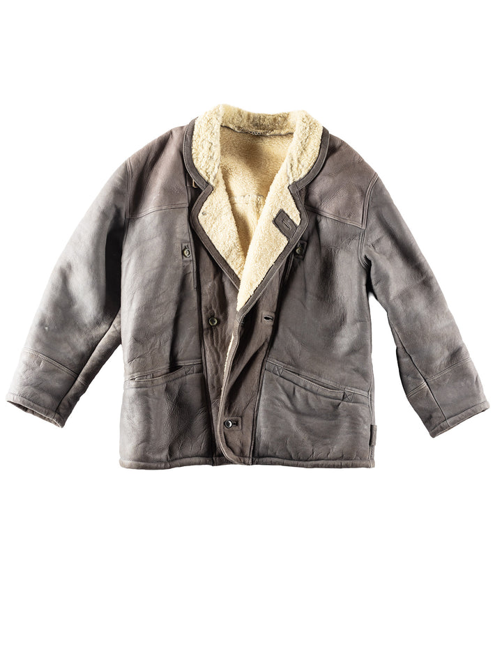 Vintage 80's Men Sheepskin Coat in Gray