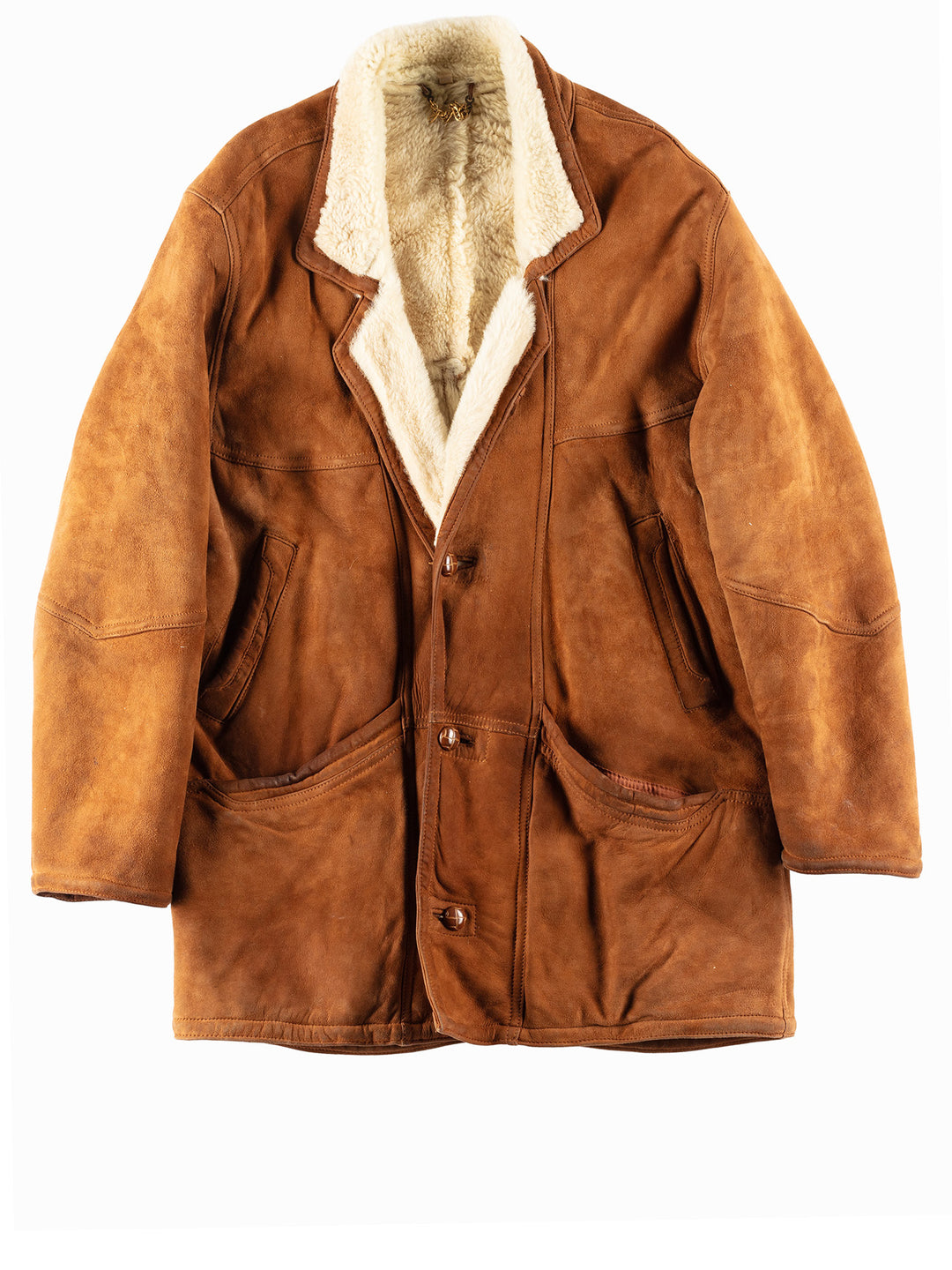 Vintage 80's Men Sheepskin Shearling Jacket in Brown