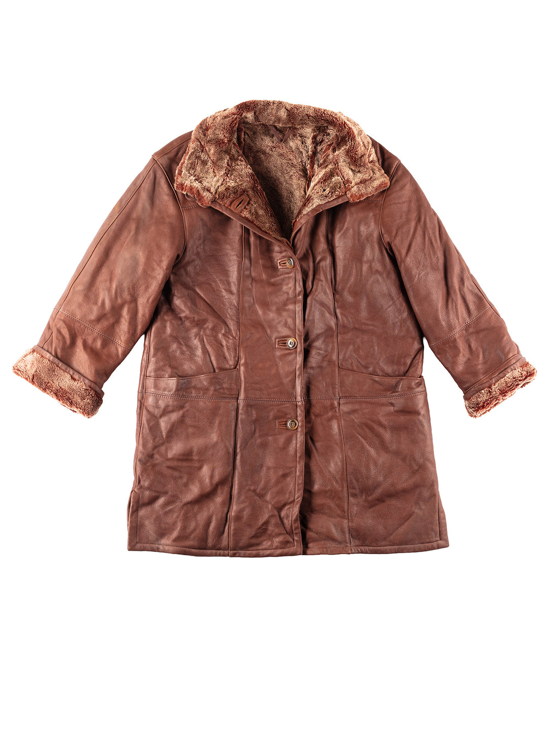 Vintage 90's Women Sheepskin Coat in Brown