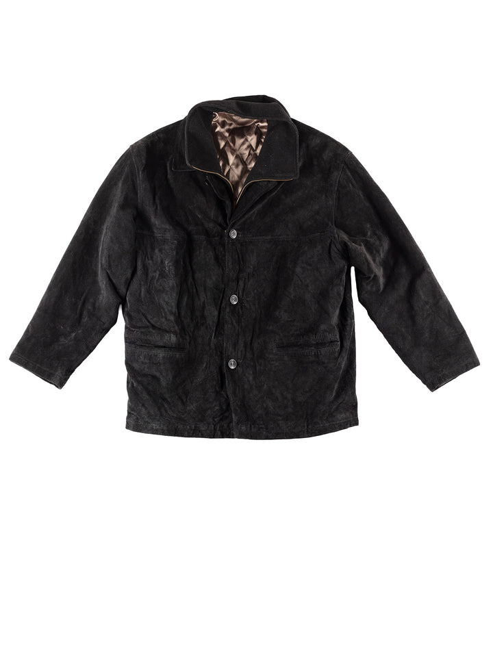 Vintage 90's Men Suede Coat in Black