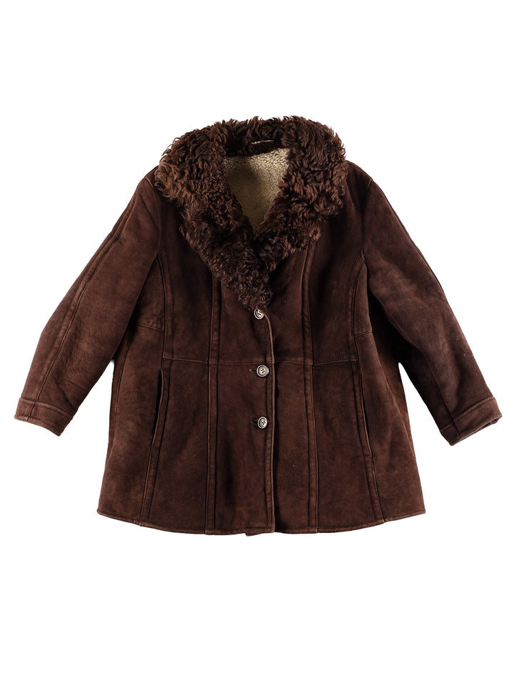Vintage 80's Women Sheepskin Coat in BrownMN409