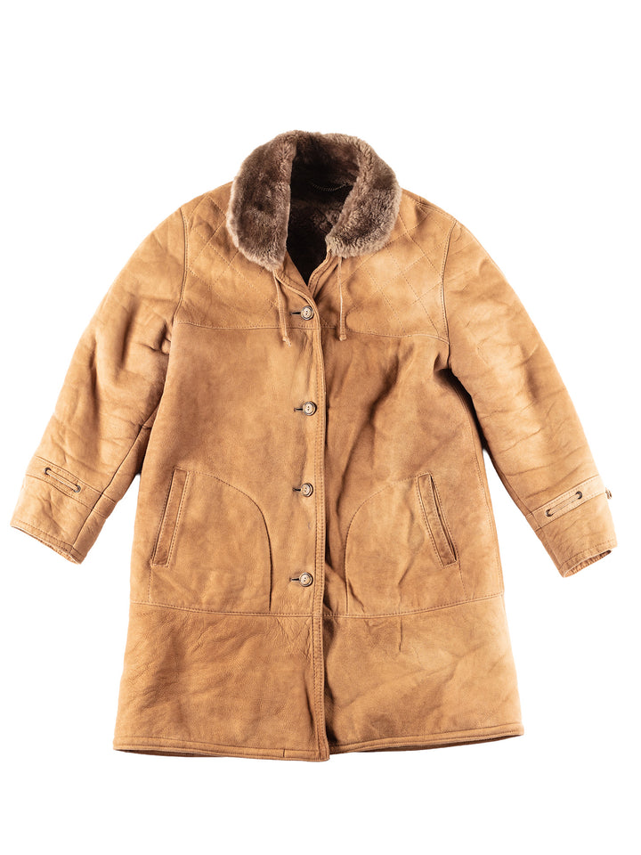 Vintage 80's Women Sheepskin Coat in Brown