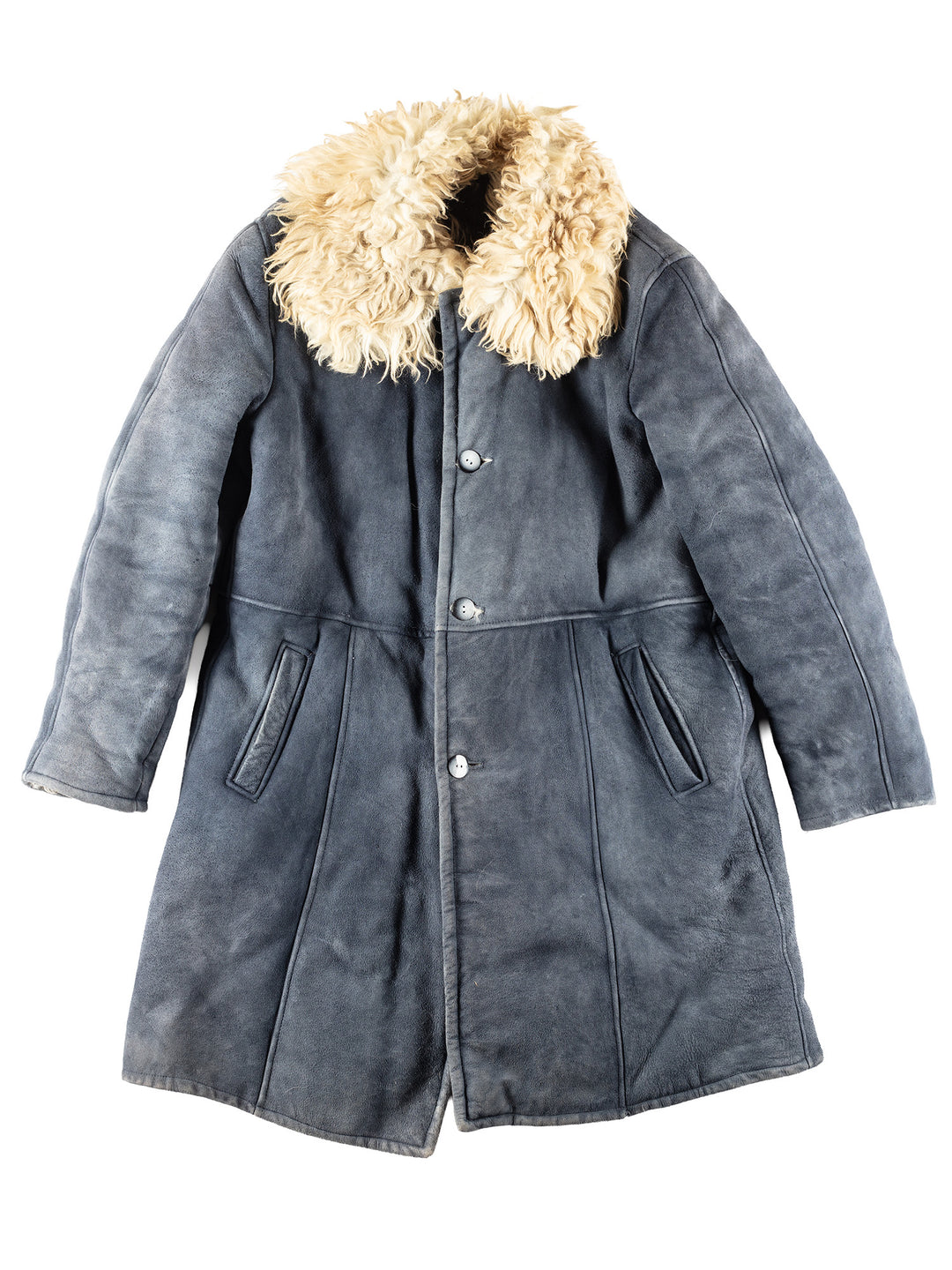 Vintage 70's Men Sheepskin Coat in Blue