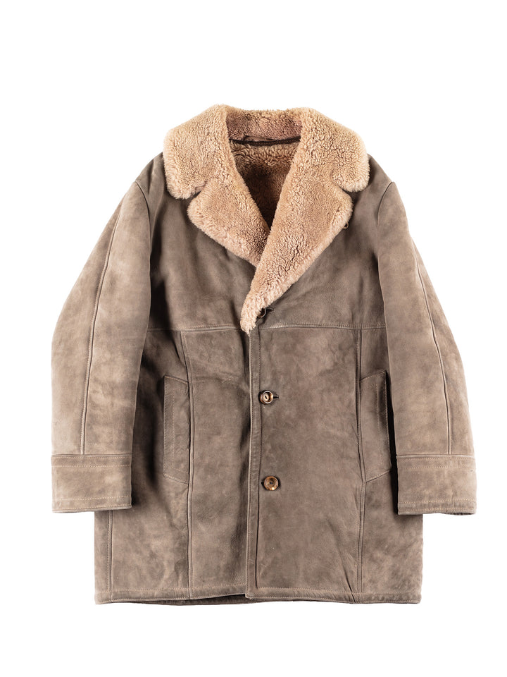 Vintage 80's Men Sheepskin Coat in Gray