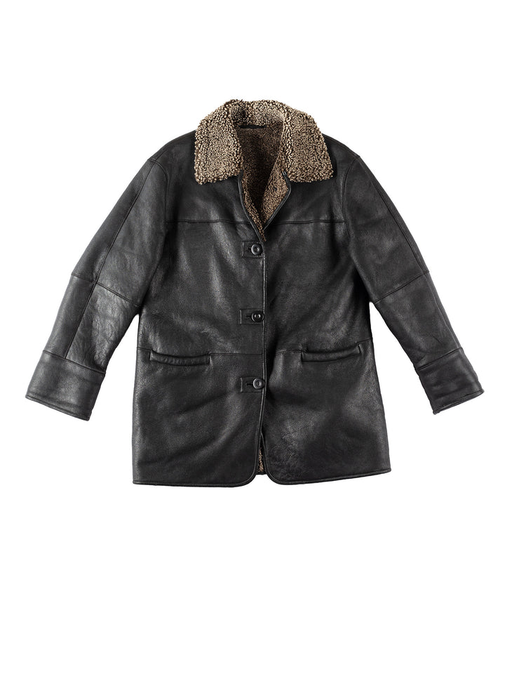 Vintage 80's Women Sheepskin Coat in BlackMN141