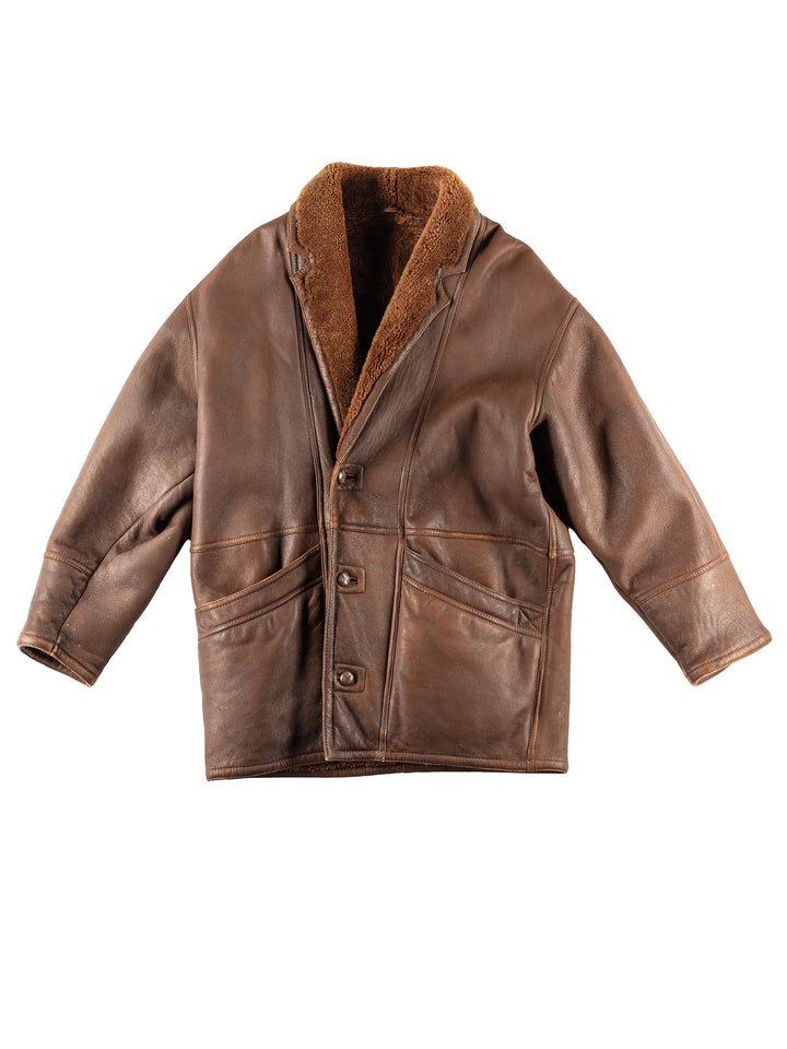 Vintage 80's Men Sheepskin Coat in Brown