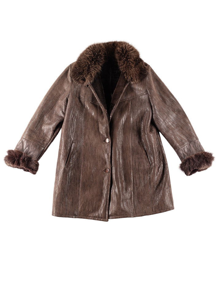 Vintage 80's Women Sheepskin Coat in BrownMN219
