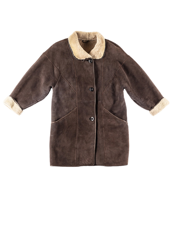 Vintage 80's Women Sheepskin Jacket in Brown