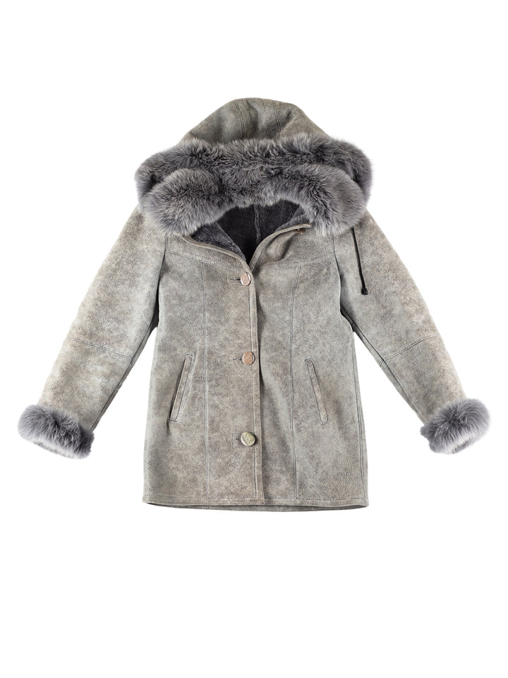 Vintage 90's Women Sheepskin Coat in GrayMN225