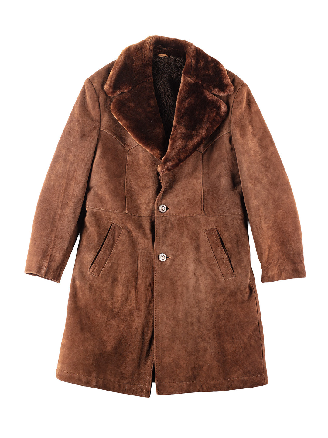 Vintage 70's Men Faux Sheepskin Coat in Brown