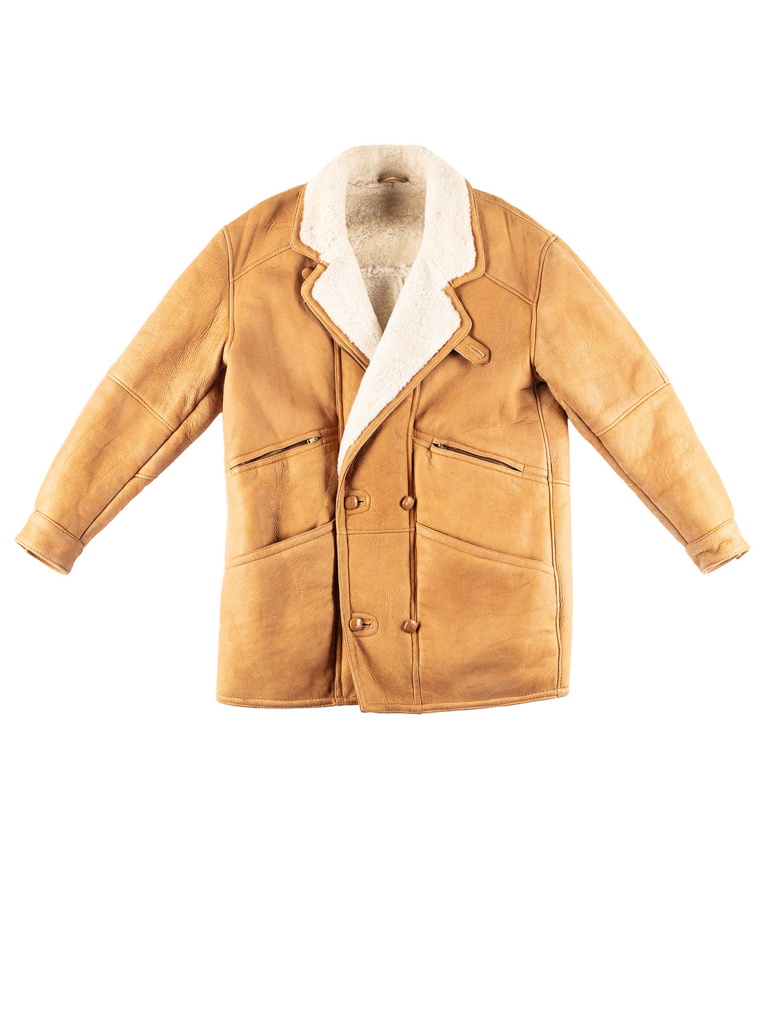 Vintage 80's Men Sheepskin Coat in Orange