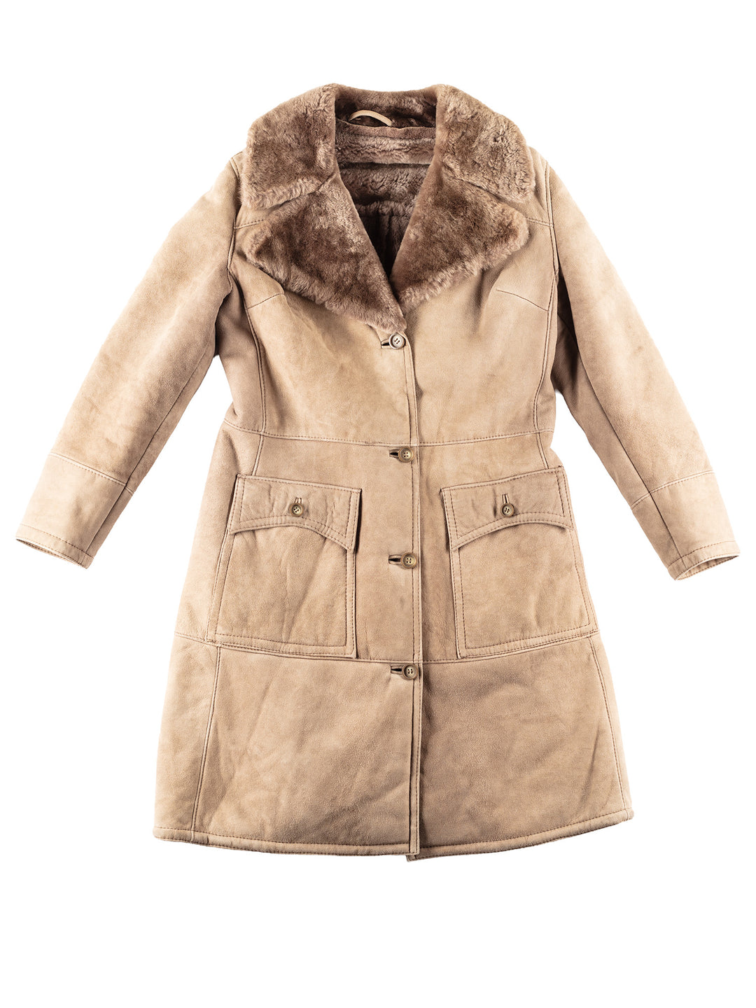 Vintage 70's Women Sheepskin Coat in Beige