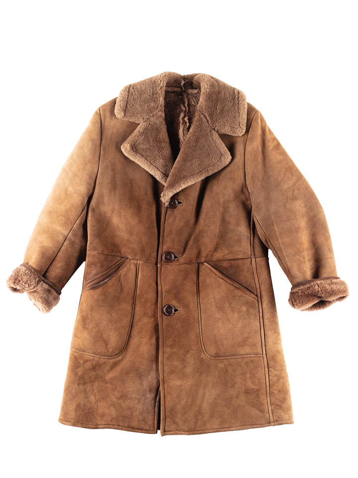 Vintage 80's Men Sheepskin Coat in Brown