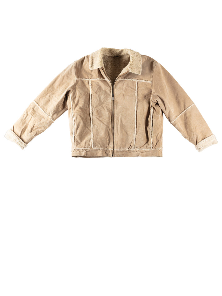 Vintage 90's Men Faux Sheepskin Jacket in BeigeVN379