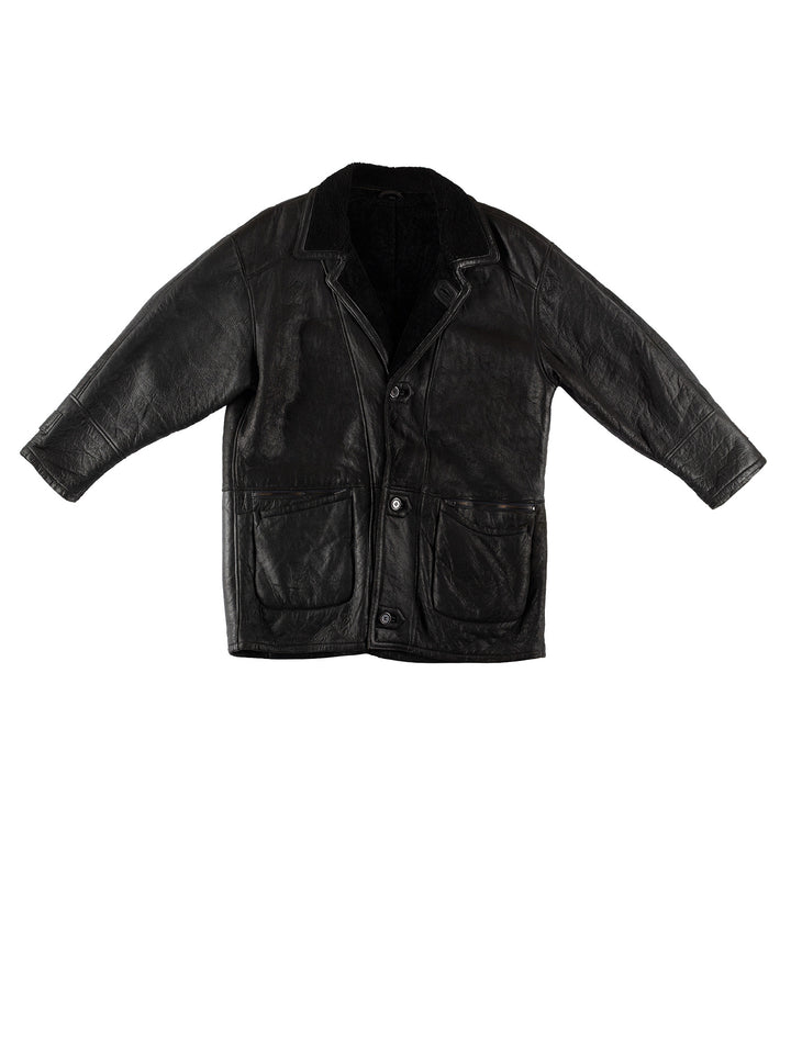 Vintage 80's Men Sheepskin Coat in BlackVN502