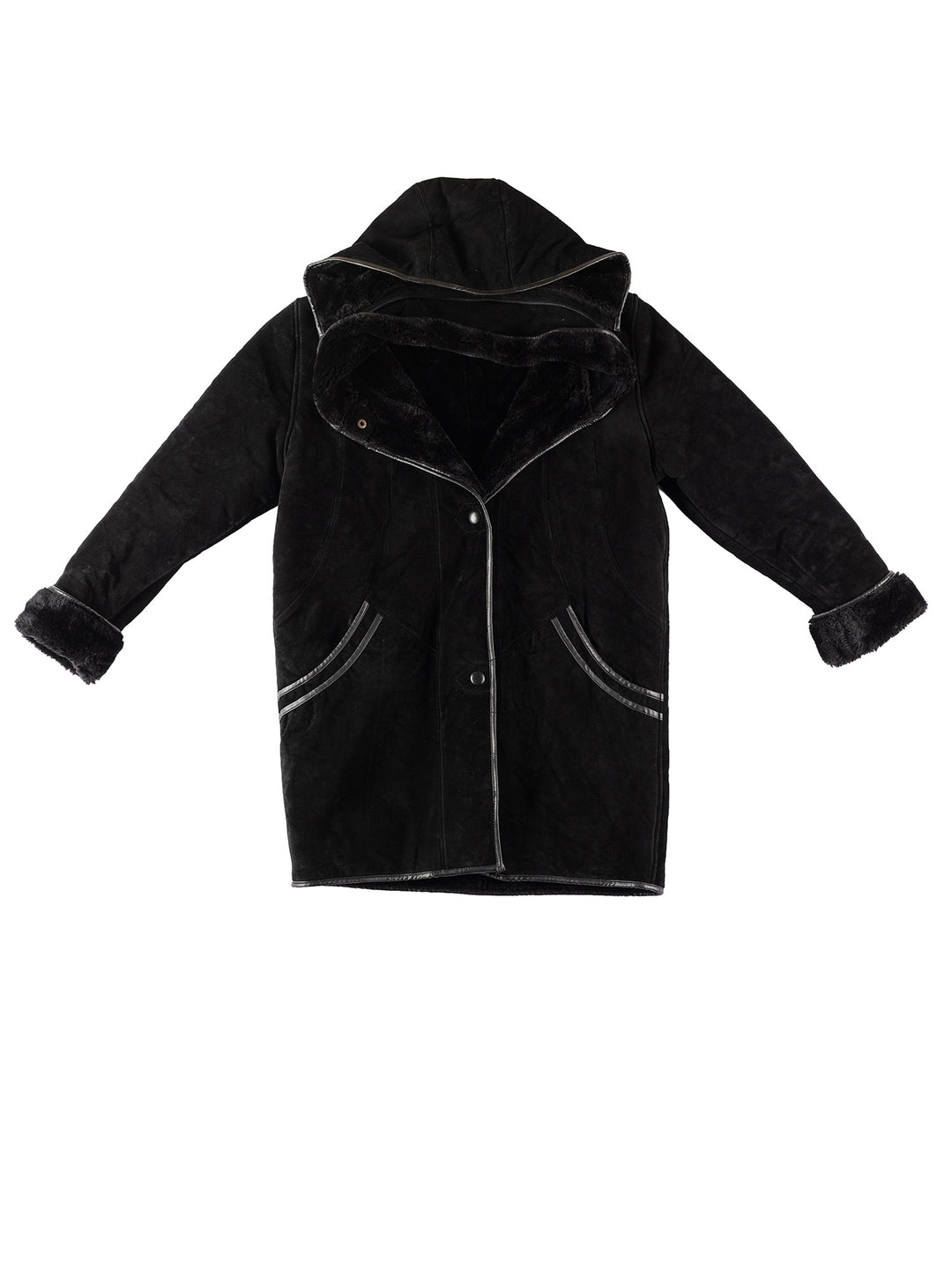 Vintage 90's Women Faux Sheepskin Coat in BlackMN204