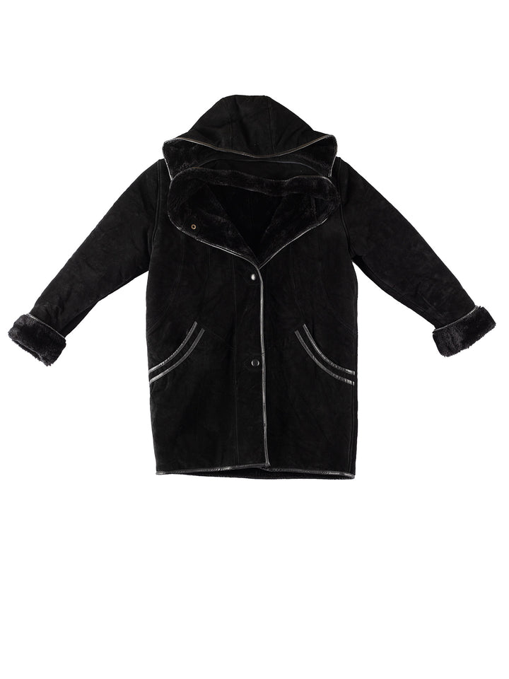 Vintage 90's Women Faux Sheepskin Coat in BlackMN204