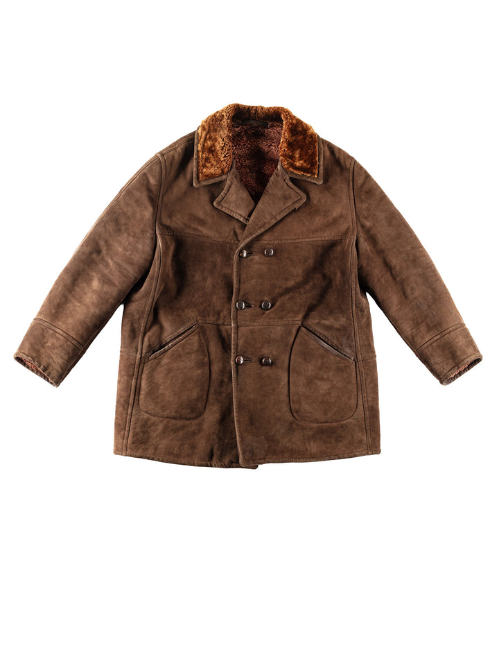 Vintage 80's Men Sheepskin Coat in BrownVN256