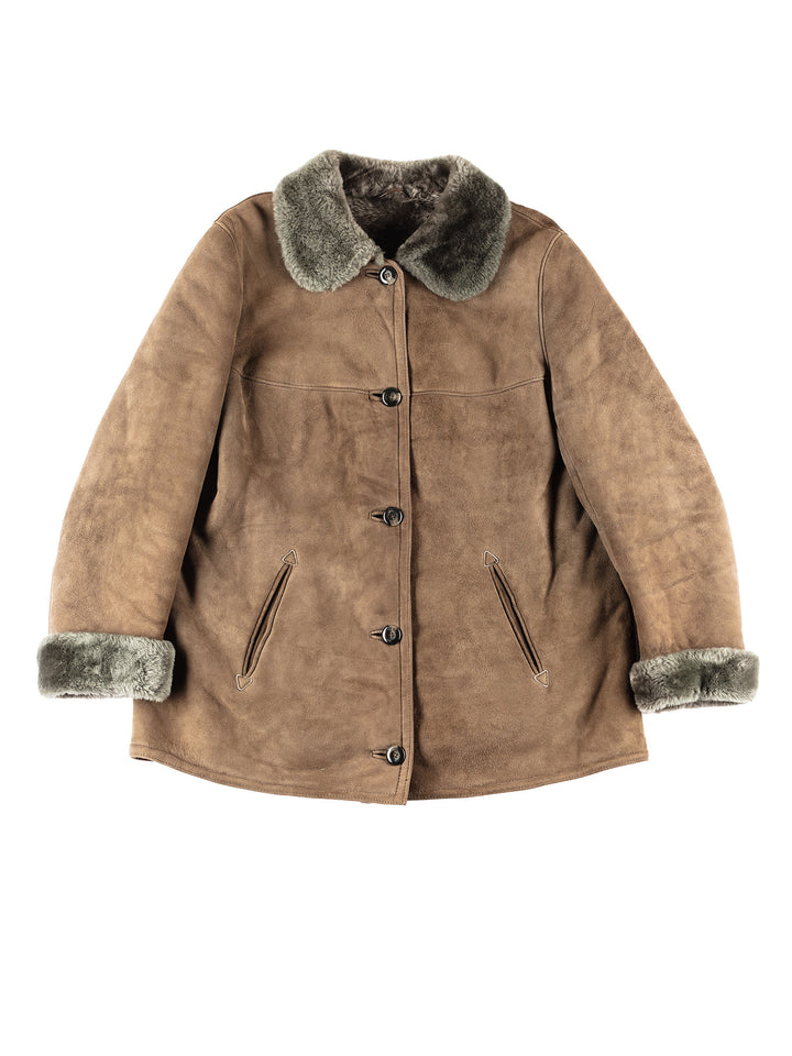 Vintage 90's Women Sheepskin Coat in Green