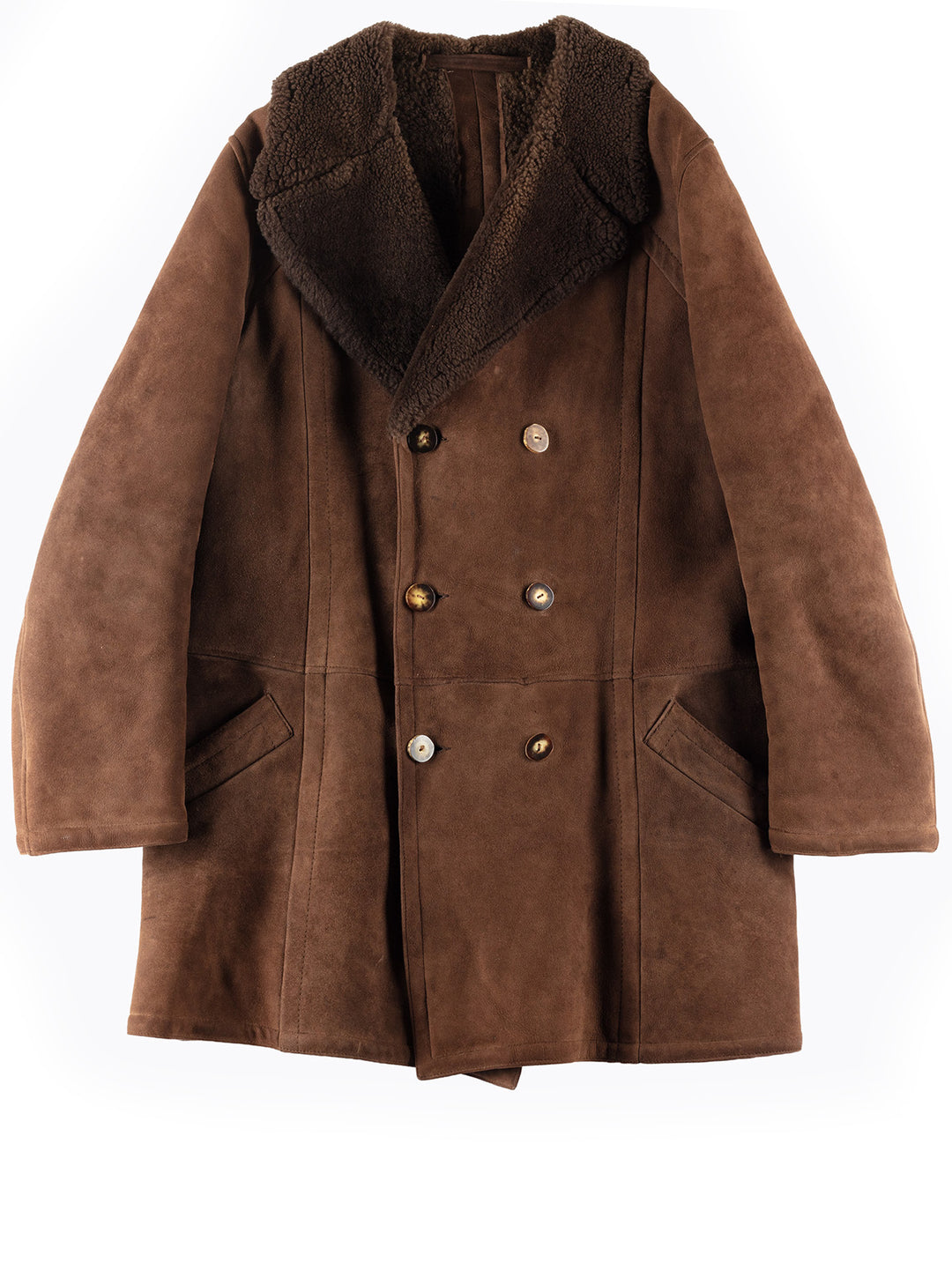 Vintage 70's Men Sheepskin Shearling Coat in Brown