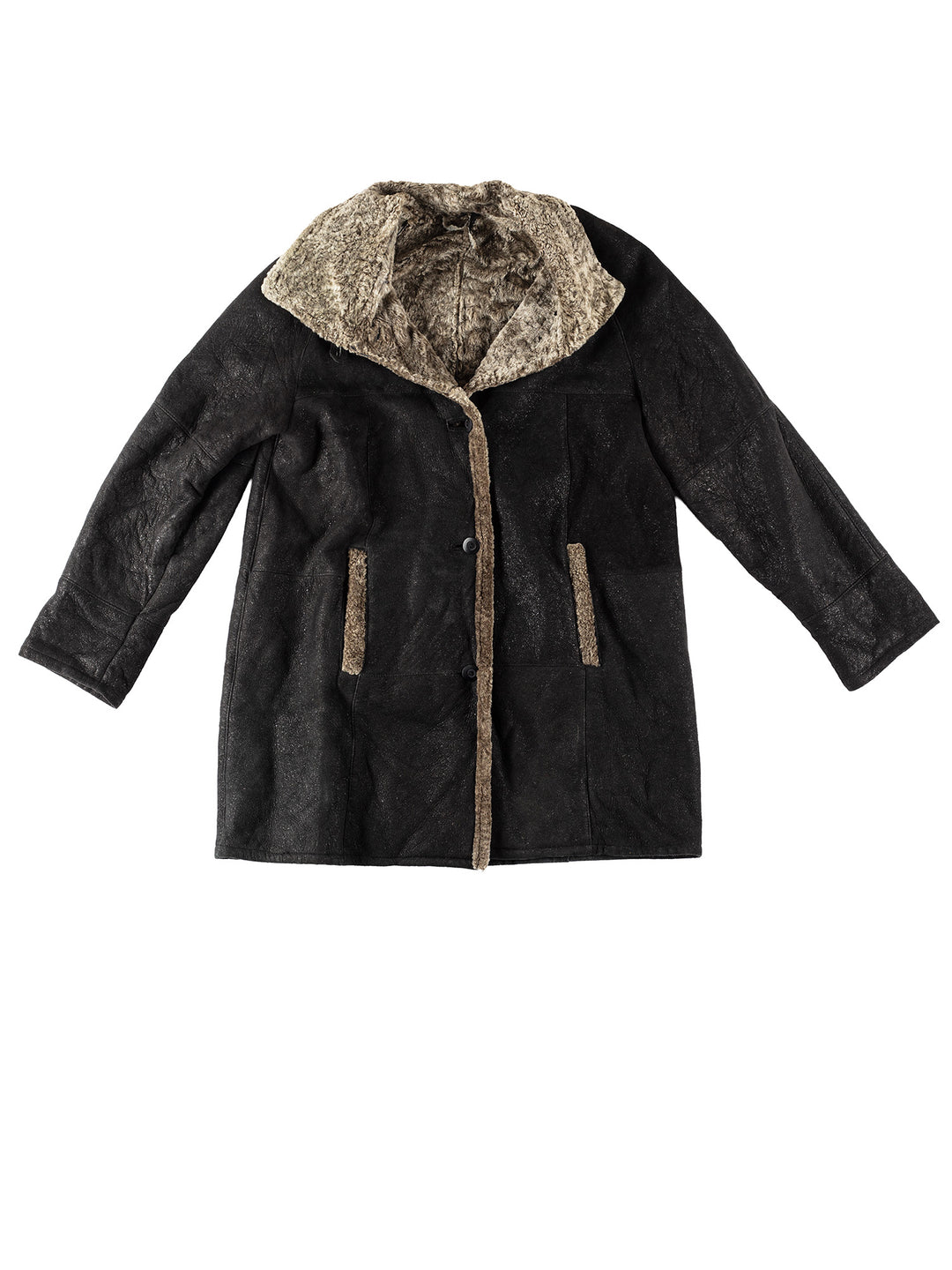 Vintage 80's Women Sheepskin Coat in BlackMN175