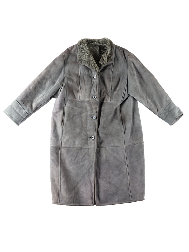 Vintage 80's Women Sheepskin Coat in GrayMN163