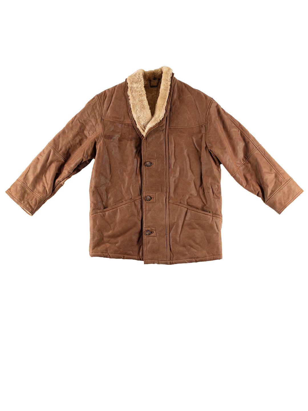 Vintage 80's Men Faux Sheepskin Coat in BrownVN499