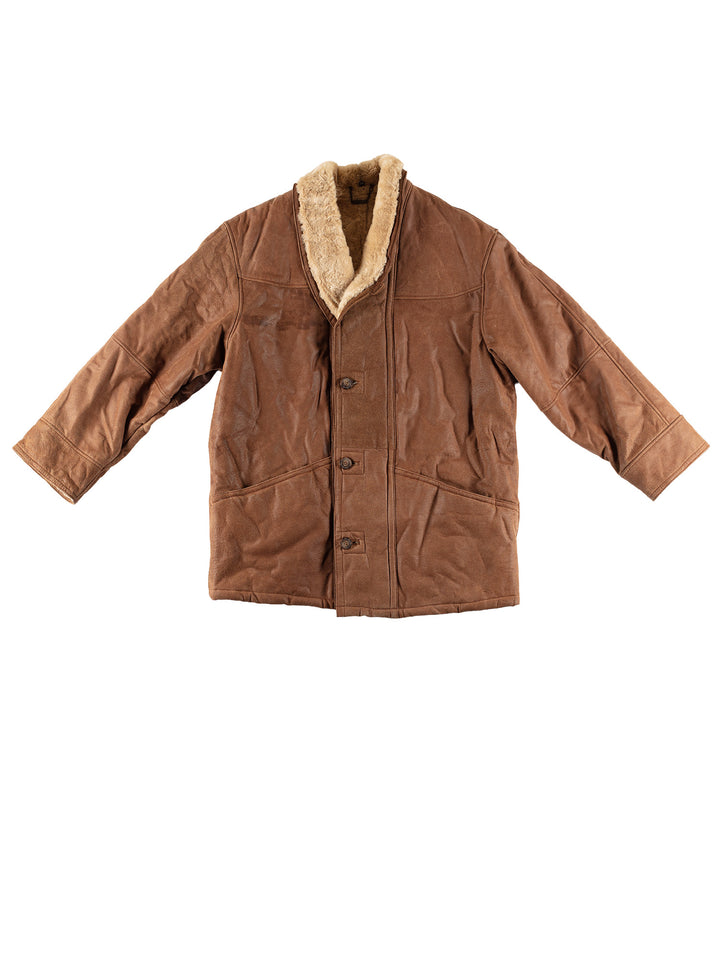 Vintage 80's Men Faux Sheepskin Coat in BrownVN499