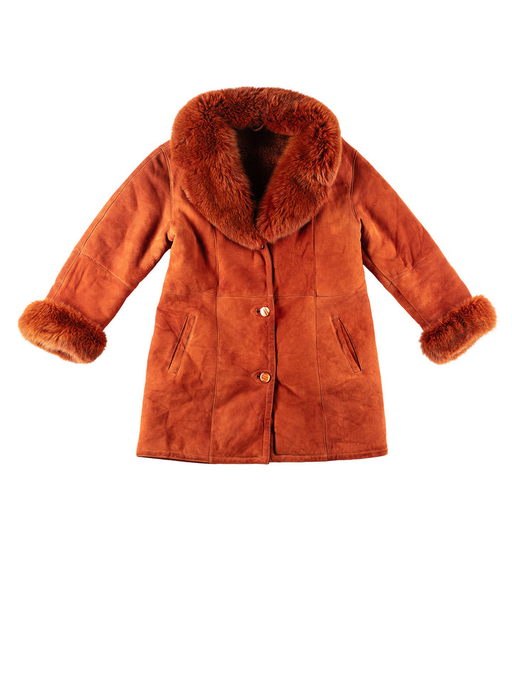 Vintage 70's Women Sheepskin Coat in Orange