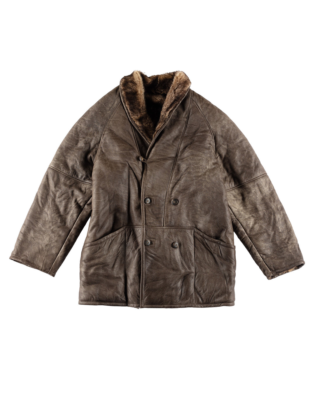 Vintage 80's Men Sheepskin Coat in BrownVN473