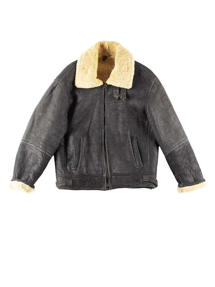 Vintage 80's Men Sheepskin Jacket in Black