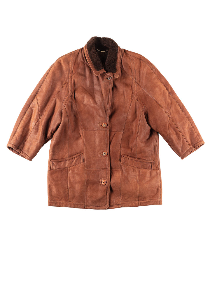 Vintage 80's Women Sheepskin Coat in Brown