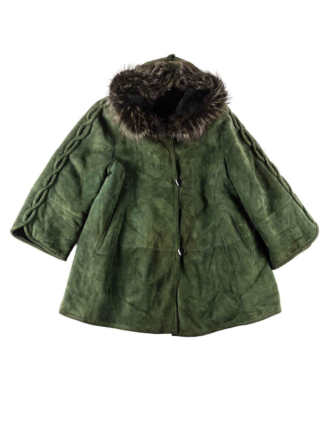 Vintage 80's Women Sheepskin Coat in Green