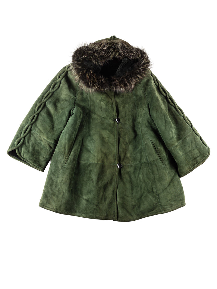 Vintage 80's Women Sheepskin Coat in Green