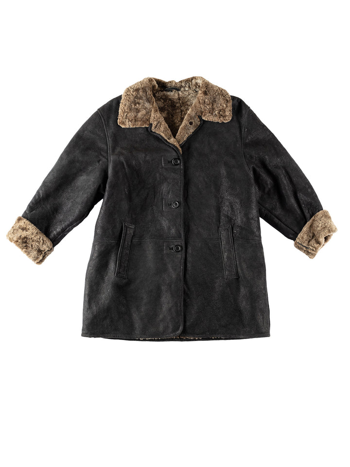 Vintage 80's Women Sheepskin Coat in GrayMN520
