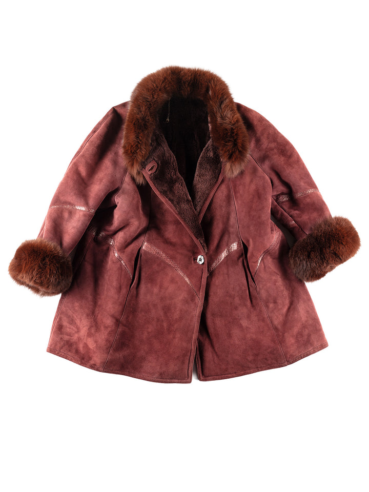 Vintage 80's Women Sheepskin Coat in Red